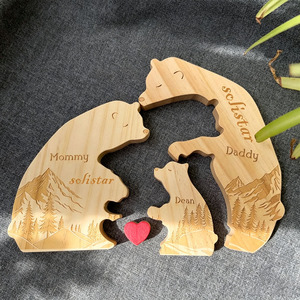 Regalo di inaugurazione casa personalizzato, decorazione rustica con nome di famiglia, puzzle in legno con <span class=keywords><strong>nomi</strong></span> personalizzati, ricordo di famiglia con orso. - Product Image 4