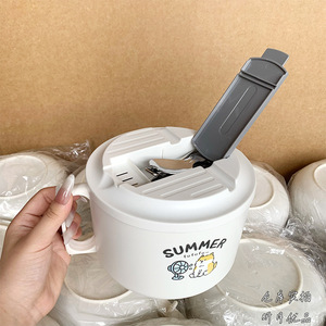 Tazón de fideos instantáneos con diseño de dibujos animados, de gran capacidad y tapa, para estudiantes y trabajadores de oficina. - Product Image 3