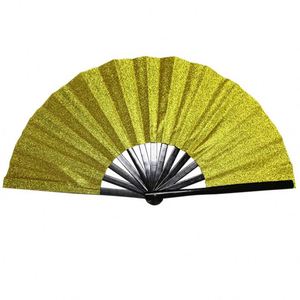 New Arrival 13-Inch Large Portable Bamboo Plastic Hand Fan Eco-Friendly 33cm Green <b>Glitter</b> Rave Carved Decoration Foldable - Product Image 2