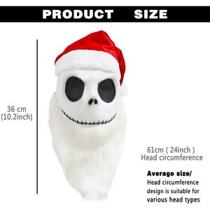 Máscara de Esqueleto de Santa Claus Navideña de Peluche, Media Cara, Barba Blanca, Gorro Rojo, Accesorio de Disfraz para Fiesta Navideña - Product Image 3