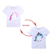 T-shirt à manches courtes pour filles, vêtements en coton pour bébés, hauts à changement de couleur, vêtements magiques réversibles à paillettes, t-shirts pour enfants