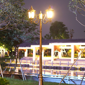 Outdoor Iron Garden Lamp <b>Post</b> LED <b>Solar</b> Powered Dimmable Warm White Glass Shade IP66 AC 220V 2700K Motion Sensor - Product Image 1