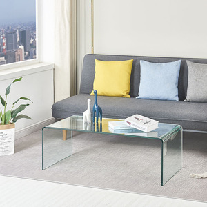 Tavolini da caffè in <span class=keywords><strong>vetro</strong></span> curvo piegato trasparente temperato quadrato moderno di lusso dell'hotel del tavolo centrale dell'angolo del tè - Product Image 1