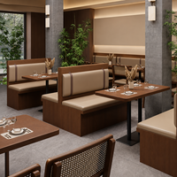 Ensemble de salle à manger pour restaurant commercial, banquette en bois de noyer avec coussin en cuir PU, chaises de salle à manger avec dossier en rotin pour café et bistrot