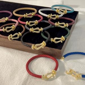 Bracelet en Cordon Rouge et Cuir Fred avec Nœud de <span class=keywords><strong>sabot</strong></span> de cheval, Micro-serti de Diamants en Or-Cuivre 18K, Bracelet de Couple pour Hommes et Femmes - Product Image 2