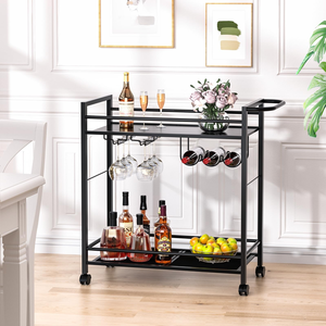 Commercial Grade Metal Bar <b>Cart</b> Multi Tier Storage & Wine Holder Black Steel Frame <b>Rolling</b> Trolley for Restaurants Bars Hotels - Product Image 4