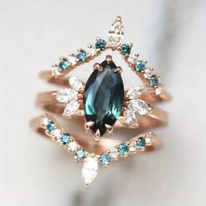 Anello Geometrico A127 con Gemma, Acquamarina Taglio Marquise, Montatura a Griffe, Pietra Naturale, Anelli di Fidanzamento alla Moda per Donne - Product Image 5