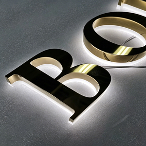 Illuminated <b>LED</b> Logo <b>Sign</b> Gold Bronze Acrylic Alphabet Letter Wall Decor 5000K Daylight Easy Installation - Product Image 1