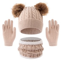 Ensemble d'accessoires d'hiver en tricot pour enfants de 5 à 12 ans : bonnet, écharpe et gants en tricot torsadé avec deux pompons, chauds et assortis pour les jeux en neige en extérieur