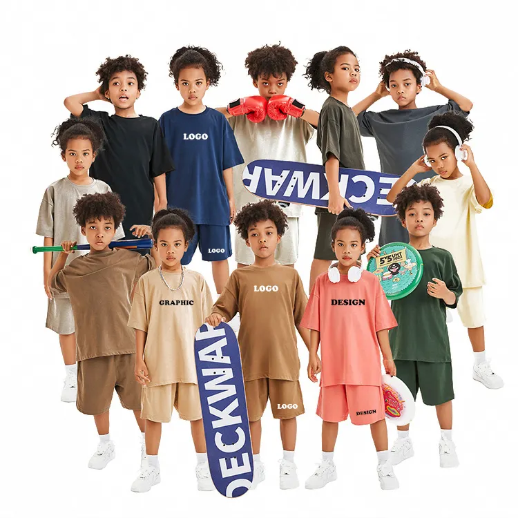 Luxury Wholesale Custom Logo Summer Children Kid Boys And Girls Clothing Heaveweight Cotton T Shirt Shorts Two Piece Sets