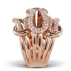 A341 Anello di Lusso in Oro Rosa con Diamanti, Fede Nuziale da Donna, Diamanti Naturali Taglio Brillante Rotondo Colore G, Stile Elegante - Product Image 3