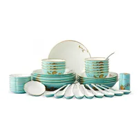 Conjunto de placas de cerâmica luxuosa, louças de jantar reforçadas de porcelana west lake azul 42 cabeças de talheres de cerâmica