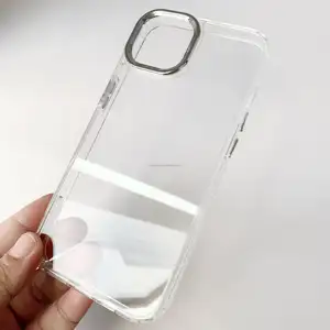 Casing ponsel kristal akrilik PC, pelindung ponsel bening bingkai kamera berlapis elektro untuk iPhone 14 Pro Max