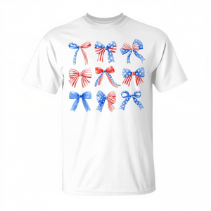 T-shirt pour fille avec nœuds coquette, drapeau américain rouge, blanc et bleu, 4 juillet, manches courtes, col rond, impression numérique, pour enfants et femmes - Product Image 2