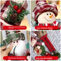 Adornos Navideños Retráctiles de Felpa con Relleno de Algodón PP, Diseño Vintage Chino a Cuadros, Santa Claus, Muñeco de Nieve, Alce, para Decoración de Ventanas