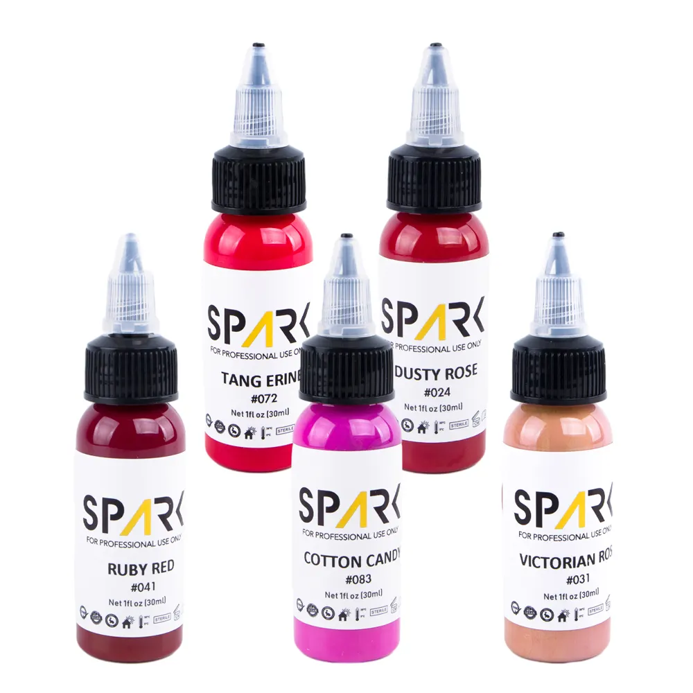 Spark bán buôn 30ml không độc hại thuần chay Mỹ phẩm nhãn hiệu riêng cung cấp vĩnh viễn sắc tố màu Đỏ mực xăm