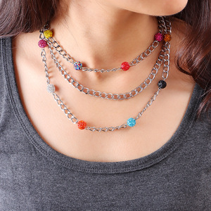 Collar en capas con múltiples cadenas, cuentas de colores, aleación de zinc, joyería de fiesta para mujer - Product Image 2