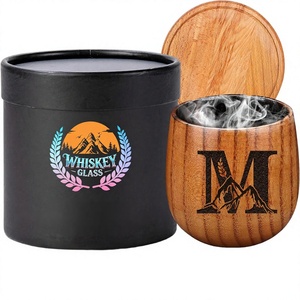 Verres à whisky et <span class=keywords><strong>bourbon</strong></span> en bois brûlé, faits à la main, résistants aux chocs, ensemble cadeau de 5 pièces pour hommes, maris, pères, frères (M) - Product Image 1