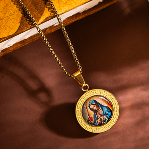 Giveluck Groothandel T Stijl Hanger Ketting Met De Heilige Maagd Mary Voor Katholieke Religieuze 18K Vergulde Sieraden - Product Image 1