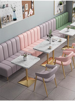 Großhandel Café-Essgruppe: Marmortisch + Goldrahmen-Samtstühle in Pastelltönen für Café- und Loungebereiche