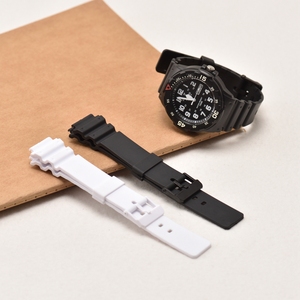 Lionorm 18mm Bracelet de montre en caoutchouc de résine noir/blanc pour <span class=keywords><strong>Casio</strong></span> MRW-200H Bracelet de montre de plongée de remplacement étanche - Product Image 1