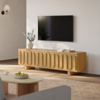 Meuble TV moderne haut de gamme RH en bois, console multimédia cannelée, meuble de rangement en chêne naturel pour salon