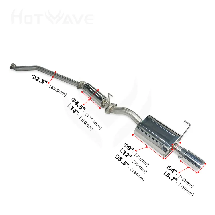 HOTWAVE High performance catback exhaust muffler tips 4" for Honda Civic 02-05 SI EP3 3D catback car stainless steel exhaust
