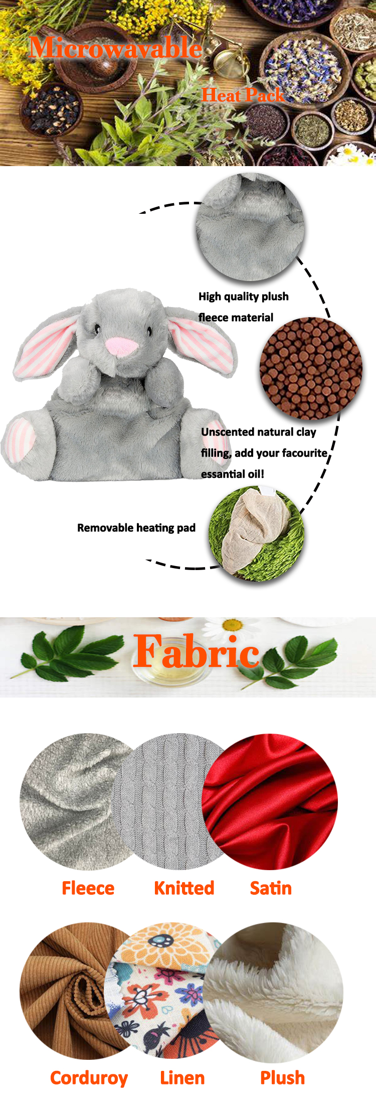 wholesale eco-friendly plush bunny rabbit stuffed animal medical tourmaline heating pad microwavable
