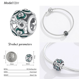 จี้รูปหัวใจเคลือบสีเขียวเงินแท้ S925 ประดับเพชร CZ แบบโปร่ง สำหรับทำสร้อยข้อมือ DIY ของผู้หญิง ของขวัญเครื่องประดับแฟชั่น - Product Image 2