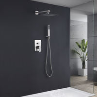 Ensemble de douche de salle de bain moderne à poignée unique, effet pluie, encastré, en laiton, finition argent brossé, jet doux, avec cartouche céramique, pour hôtels, finition chromée