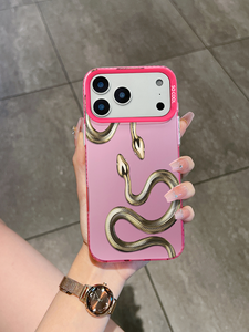 Custodia per telefono di lusso in TPU e PC con stampa serpente dorato e placcatura argento per <span class=keywords><strong>iPhone</strong></span> <span class=keywords><strong>8</strong></span> X XR XS 11 12 13 14 15 16 Pro Max - Product Image 2
