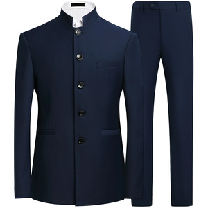 Traje de <span class=keywords><strong>hombre</strong></span> al por mayor estilo chino con cuello mandarín, ajustado, para novio, con cremallera y botonadura sencilla - Product Image 5