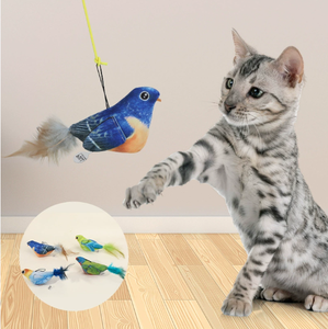 Plüschiges, simuliertes, geräuschmachendes Vogel-Katzenspielzeug, interaktives zwitscherndes Katzenangel-Set mit Feder und Katzenangelstab - Product Image 1