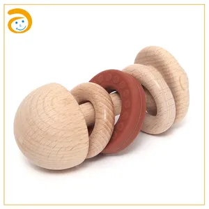 Trẻ sơ sinh ban đầu Beech gỗ động vật lục lạc bé nhẹ nhàng Teether trẻ em giáo dục tay não Grip đồ chơi lục lạc