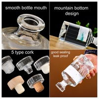 Bouteille en verre de luxe avec bouchon en liège pour rhum, vodka, whisky, liqueur, gin, design Mountain Bottom, 100 ml, 250 ml, 500 ml, 1000 ml