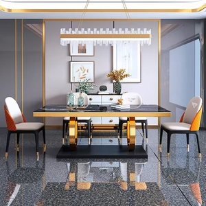 Set da Pranzo di Lusso in Acciaio Inox Dorato con <span class=keywords><strong>Tavolo</strong></span> Rettangolare <span class=keywords><strong>e</strong></span> 6 Sedie, <span class=keywords><strong>Tavolo</strong></span> da Pranzo in <span class=keywords><strong>Marmo</strong></span> con Sedie - Product Image 6