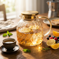 Carafe à eau en verre résistant à la chaleur de 1500 ml, texture gaufrée diamant, poignée plaquée or champagne, couvercle en acier inoxydable doré