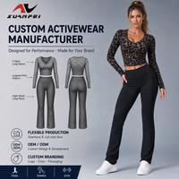 Haut court côtelé à manches longues imprimé léopard sans coutures pour femme, col en V, idéal pour l'entraînement, le fitness, la gym et les loisirs, personnalisable avec logo OEM ODM