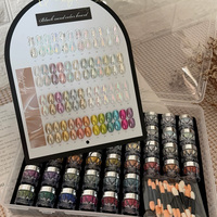 Lot de 48 couleurs de poudre à ongles magique haute brillance effet chrome miroir, poudre dorée métallique, poudre effet lune et aurore, en vrac avec présentoir