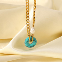 Vnox — collier en acier inoxydable plaqué or 18K pour femme, bague ronde en Agate, pendentif avec perle cubaine, bijoux, nouveau Design 2022