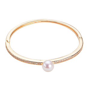 Wholesale Edison Copper & <b>Gold</b>-Plated White Zircon Inlaid Freshwater <b>Pearl</b> <b>Bracelet</b> for Women - Product Image 5