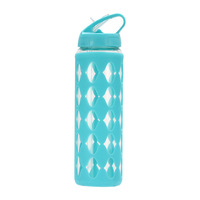 Botol air bening 550ml bebas BPA dengan tutup bambu botol minum olahraga dengan tali silikon