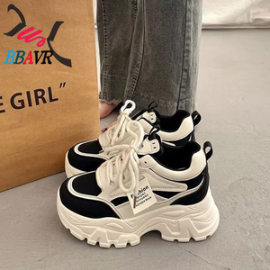 2025 Summer New Style Daily Slimming Platform Lace-Up Sneakers Breathable Korean Style Height Increasing <b>Rubber</b>/<b>Plastic</b> Shoes - Product Image 1