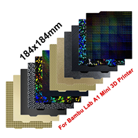 Plat Cetak 3D Bambu Lab A1 Mini Cool 184x184mm, Lembaran PEI Bertekstur, Lembaran Baja Pegas PEO PET Halus, Plat Dingin, Aksesoris 3D