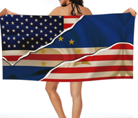 Serviette de plage en microfibre personnalisée en gros, drapeau Cap-Vert et drapeau américain, séchage rapide, absorbante, haute qualité