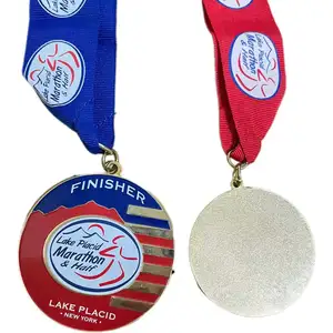 Medaglia in oro placcato personalizzato 3D doppio premio sportivo con cordino a nastro di sublimazione