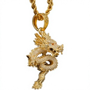 <b>Iced</b> <b>Out</b> Zircon Dragon Pendant Necklace Gold Plated Brass Charm Link <b>Chain</b> Hip Hop Jewelry Gift - Product Image 4