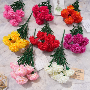 Ramos de Claveles Artificiales de Colores Mezclados, Flores de Seda para Decoración de Bodas, Arreglos Florales Ligeros de Plástico - Product Image 1