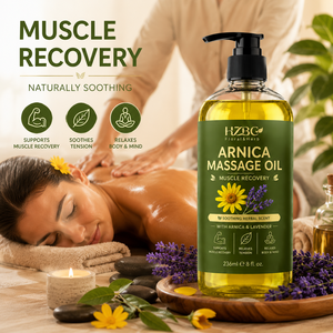 Huile de massage à l'arnica en marque propre - Relaxante et rafraîchissante, aromathérapie à la lavande et à la camomille, pour hommes et femmes, tous types de peau - Product Image 5