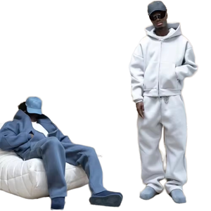 Custom Logo Printed Solid Heavyweight Cotton Winter Hooded Hoodie & Sweatpants 280gsm French Terry Regular Fit Jogger Sets - Product Image 1